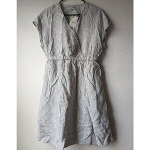 NWT Joan 100% Linen Striped Elastic-Waist Midi Dress